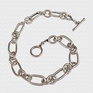 Sterling Silver Marlene Oval Chain T-Bar Necklace 15.5 Inches 82.5 Grams Vintage